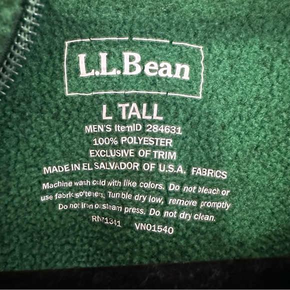 LL Bean Polartec Full Zip Trail Fleece Full Zip Green Size L w/ Pockets #284630 - Picture 4 of 5